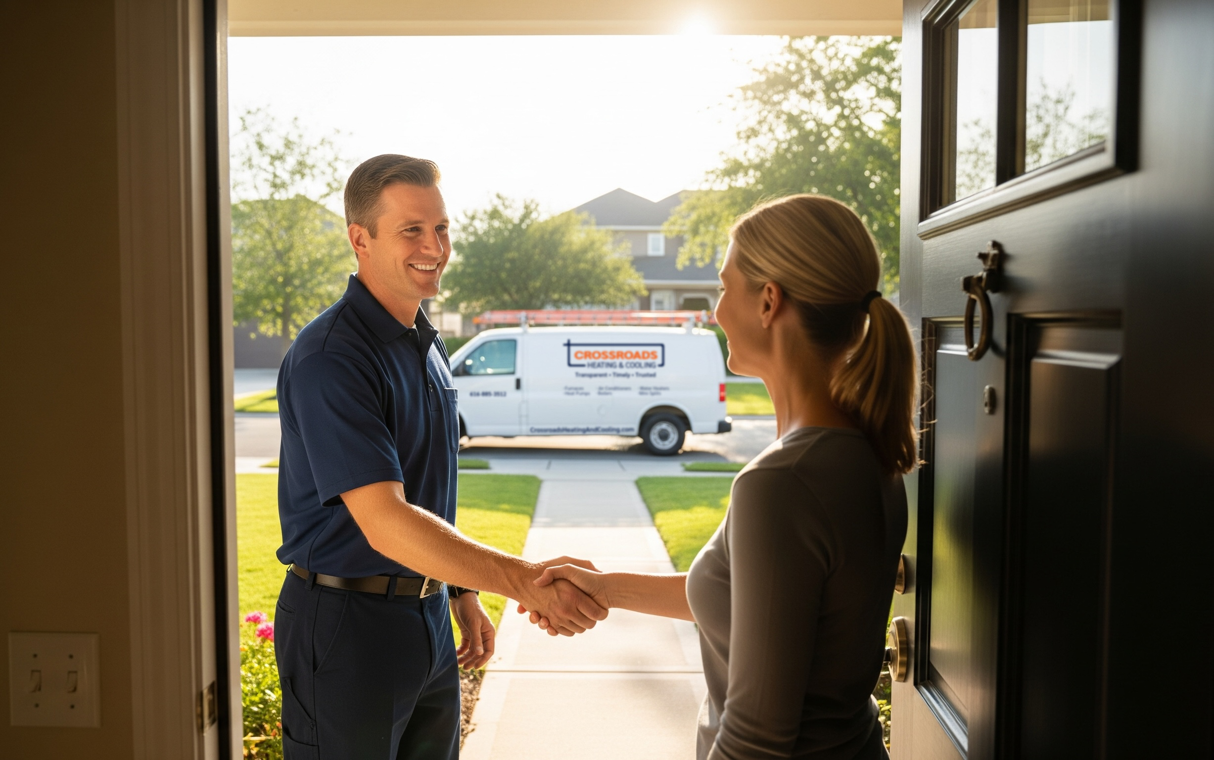 Technician performing heat pump diagnostics in a West Michigan home