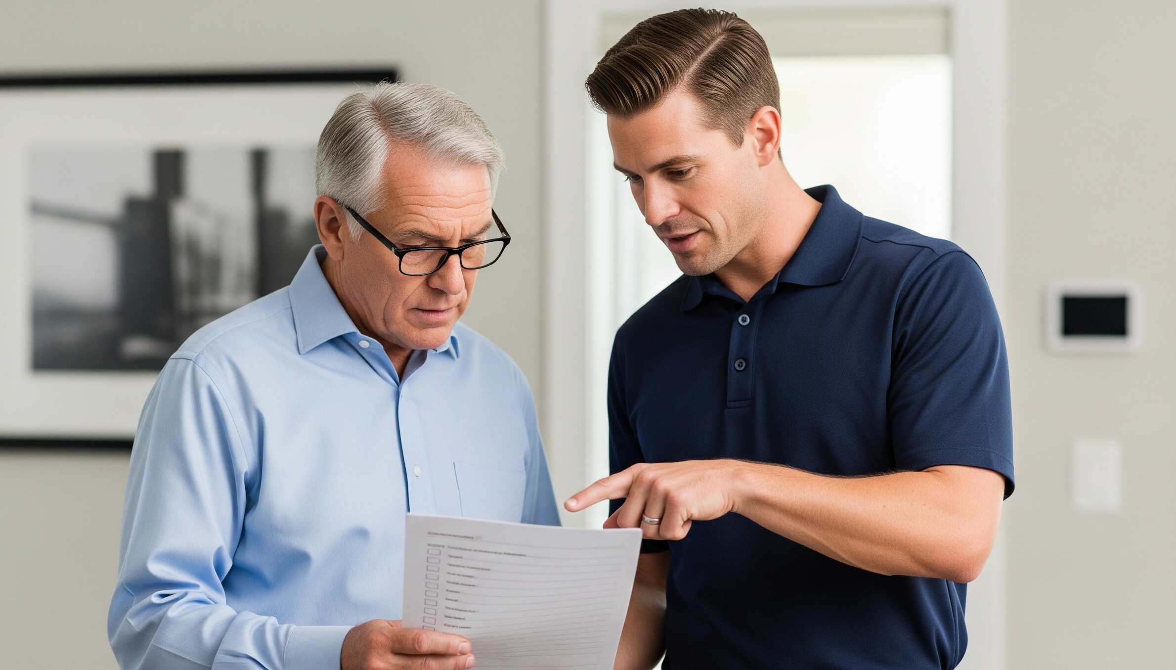 Technician discussing heat pump options with a homeowner